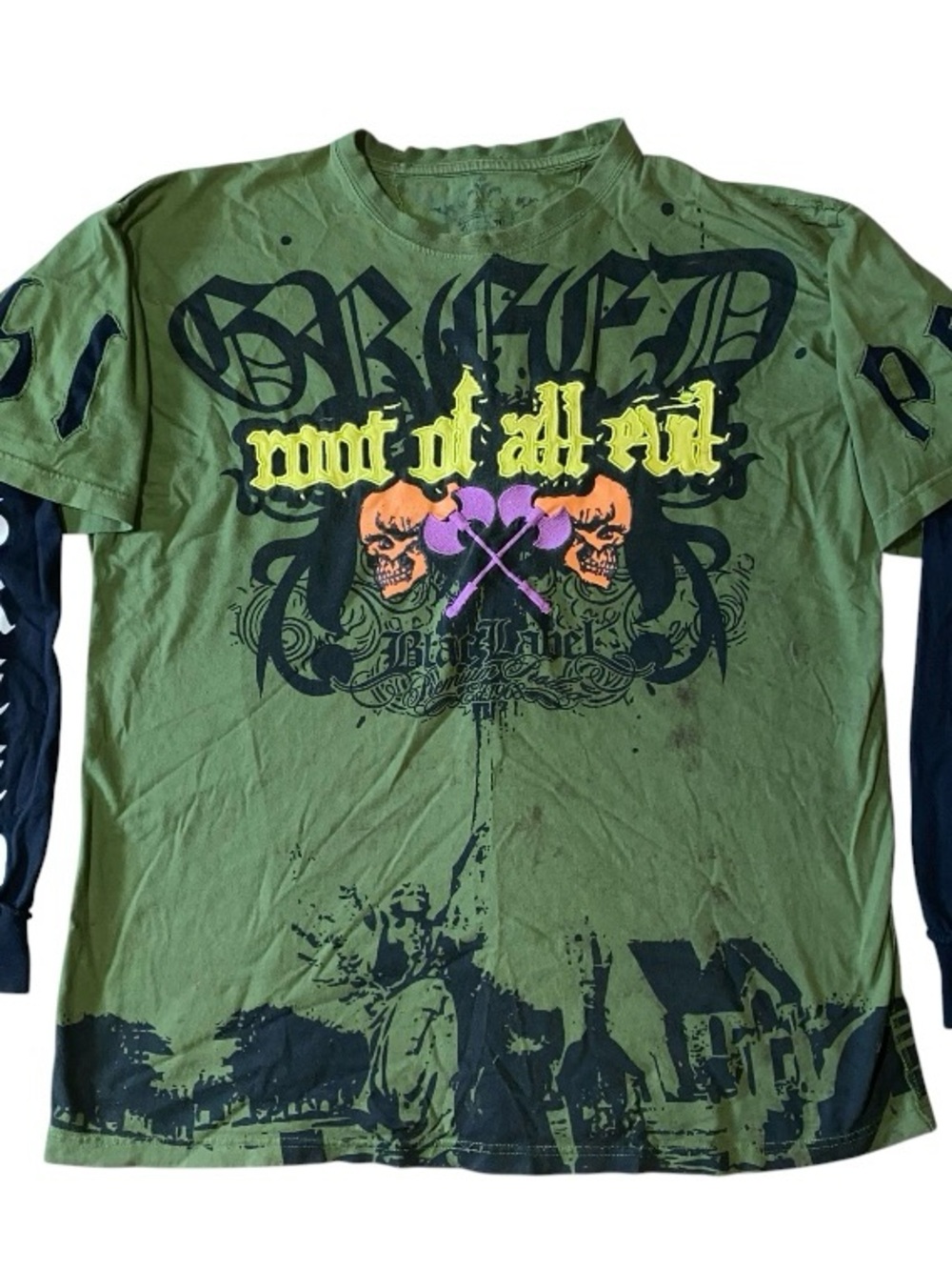 Y2K Blac Label Shirt Longsleeve Mens 2XL Skull Guns Roses Graphic Street (DB1)